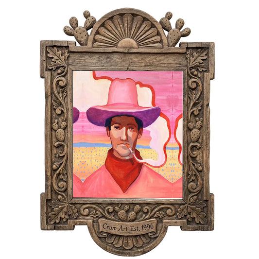 Pink Desert Scene by Caya Crum in a carved wood frame