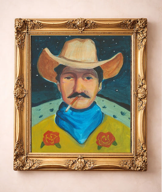 Smoking Cowboy — art print by Caya Crum in a gold frame