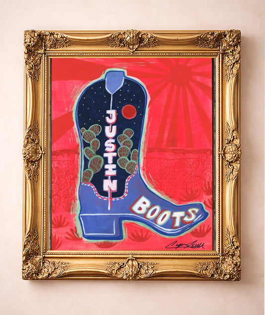 Justin Boot — art print by Caya Crum in a gold frame