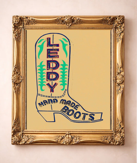 Leddy Boot Beige Print — art print by Betsy Crum in a gold frame