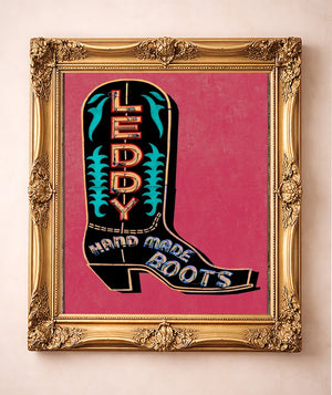Leddy Boot Black & Pink Print — art print by Betsy Crum in a gold frame
