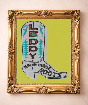 Leddy Boot Green Screen Print Style — art print by Betsy Crum in a gold frame