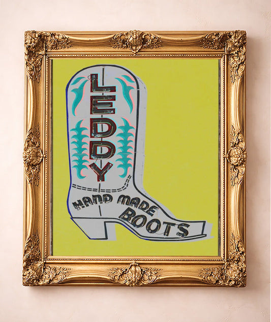 Leddy Boot Green Screen Print Style — art print by Betsy Crum in a gold frame