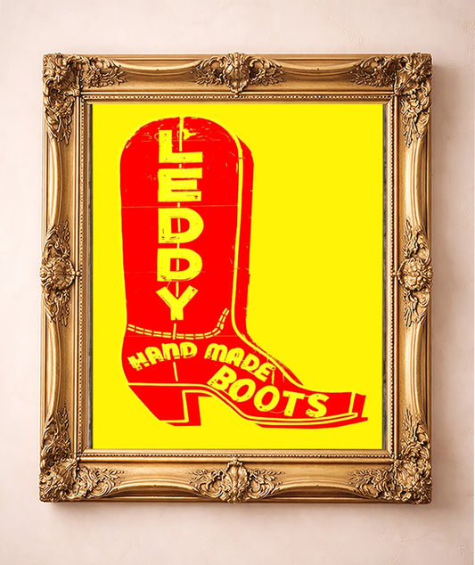Leddy Boot Red & Yellow Print — art print by Betsy Crum in a gold frame