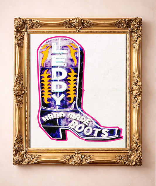 Leddy Boot White Print — art print by Betsy Crum in a gold frame