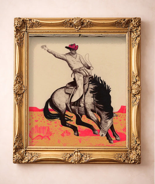 Bucking Horse Pen & Ink — art print by Caya Crum in a gold frame