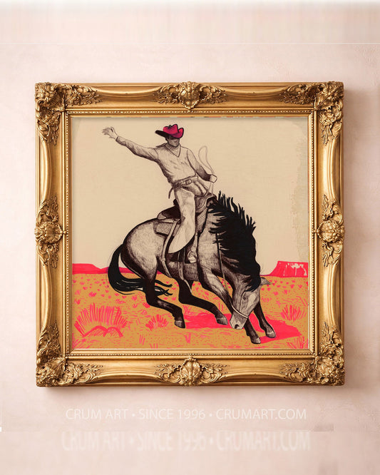 Bucking Horse Pen & Ink — square art print by Caya Crum in a square gold frame