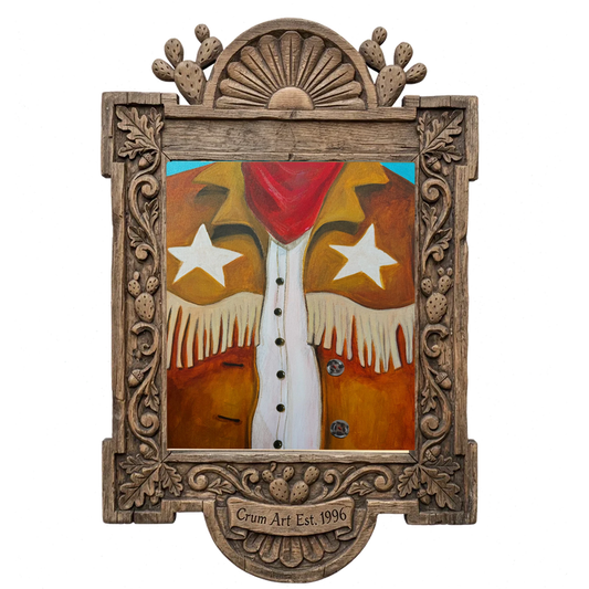 Cowboy Stars Fringe Vest — western art print by Caya Crum in a carved wood frame