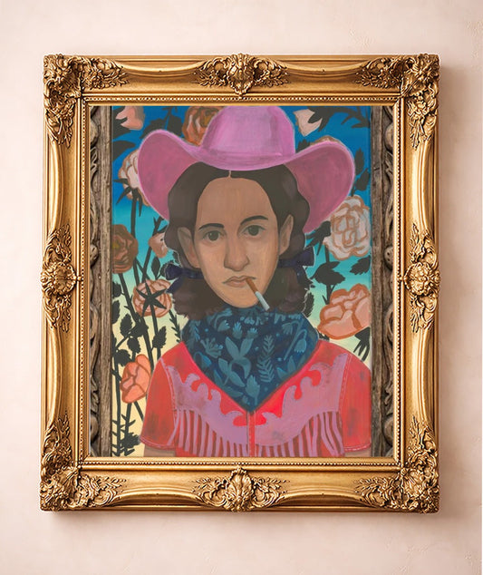 Cowgirls & Flowers — art print by Caya Crum in a gold frame