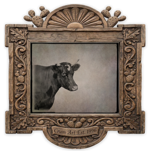 Cow Art | Sepia Cow Portrait Photograph | Crum Art — art print in a carved wood frame, Crum Art