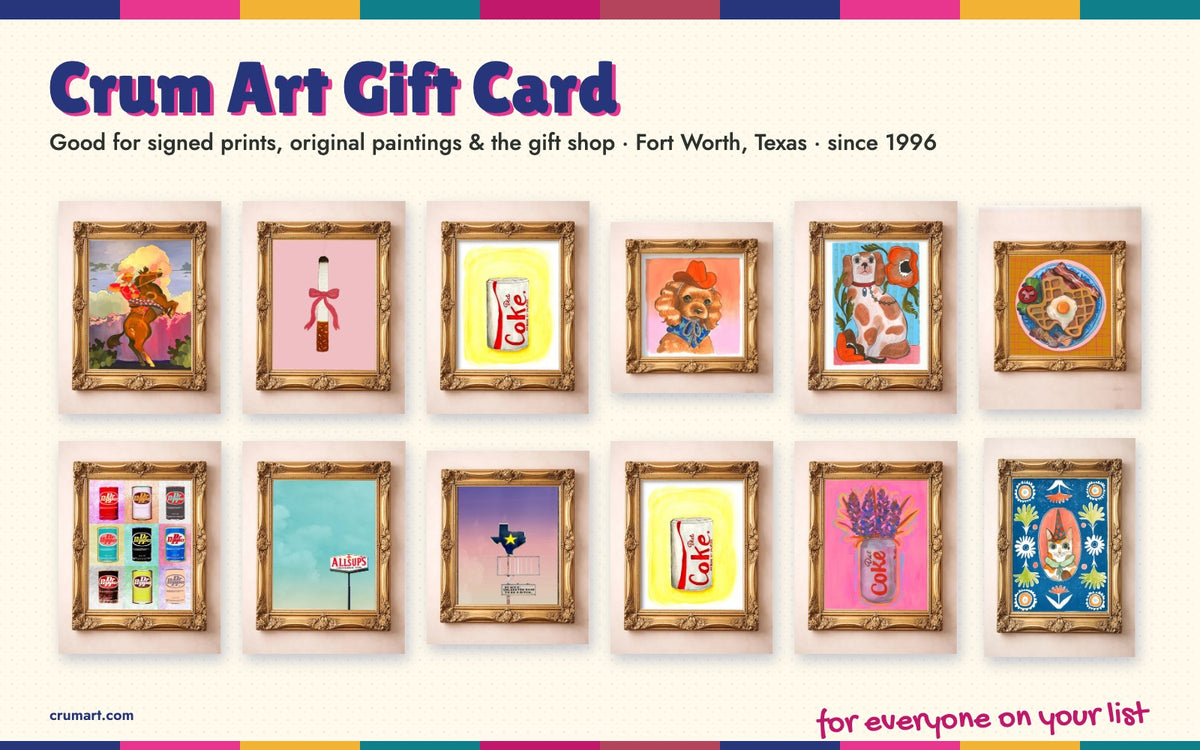 Crum Art gift card for everyone on your list: twelve framed Christmas-favorite Texas prints