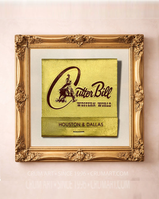 Cutter Bill Matchbook Print art print in a gold frame by Carl Crum — square western art from Crum Art, available at crumart.com. This museum quality print is made right here in Texas.