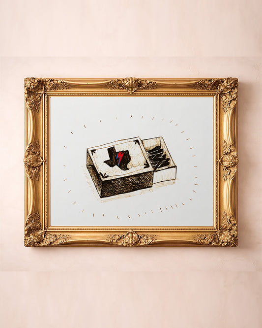 Bowie Texas Matchbox music wall art print by Caya Crum — in a gold frame