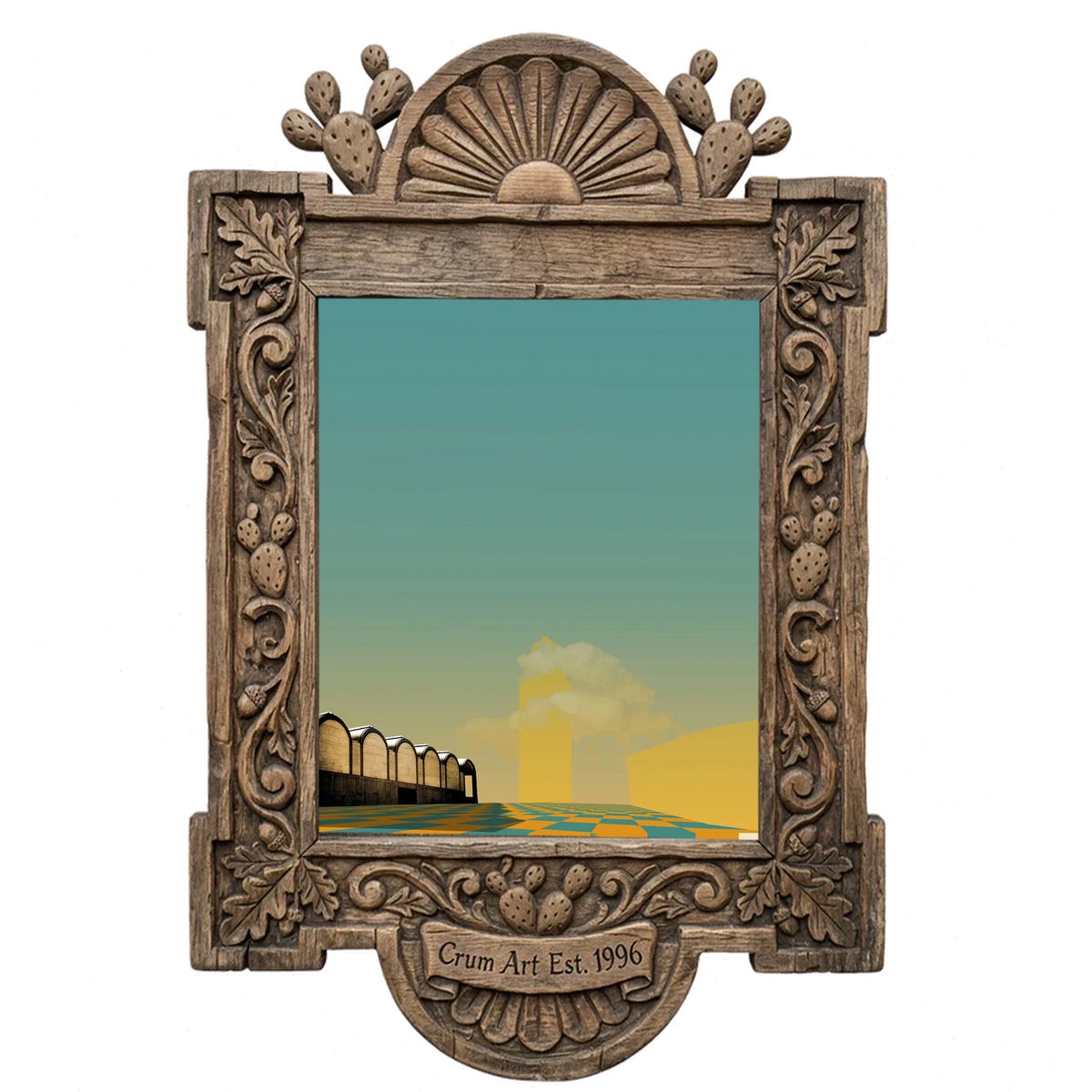 Kimbell & Will Rogers — Fort Worth art print by Betsy Crum in a carved wood frame