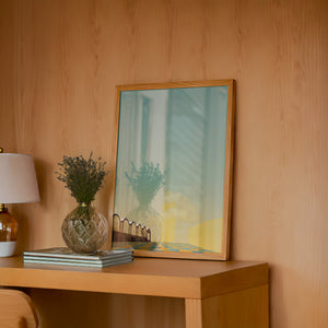 Kimbell & Will Rogers Fort Worth art print by Betsy Crum — framed in a wood-accent room