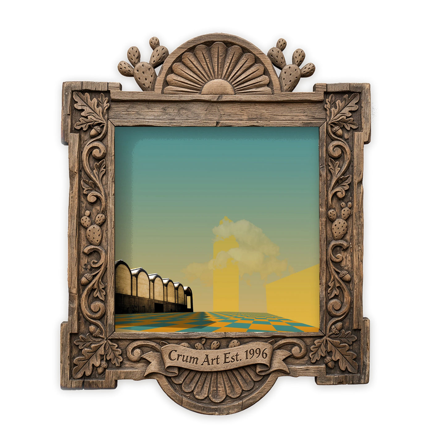 Fort Worth Art | Kimbell & Will Rogers Print, Square | Betsy Crum — art print in a carved wood frame, Crum Art