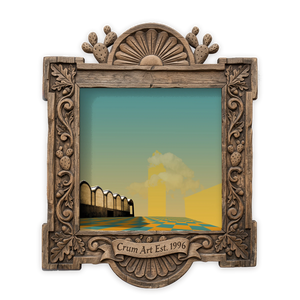 Fort Worth Art | Kimbell & Will Rogers Print, Square | Betsy Crum — art print in a carved wood frame, Crum Art