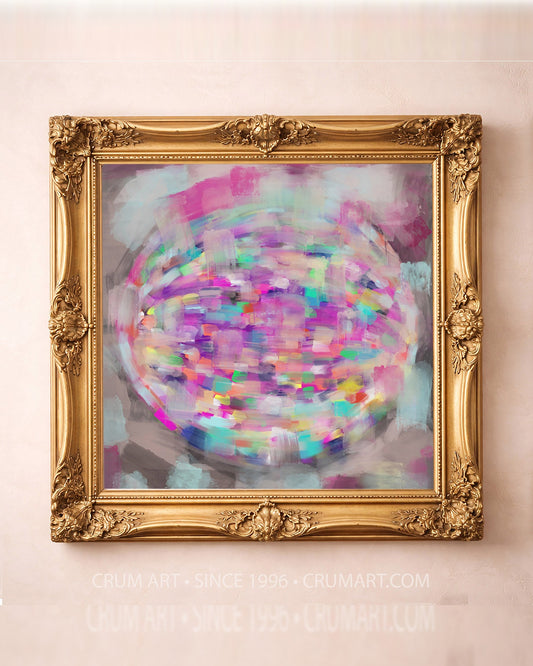 Pastel Coquette art print in a gold frame by Betsy Crum — square disco ball wall art from Crum Art, available at crumart.com. This museum quality print is made right here in Texas.