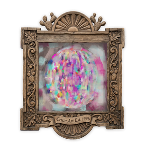 Pastel Coquette — disco ball wall art print by Betsy Crum in a square carved wood frame