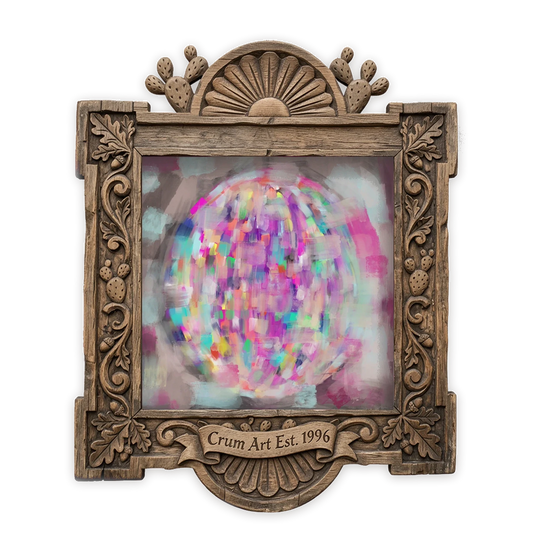 Pastel Coquette — disco ball wall art print by Betsy Crum in a square carved wood frame