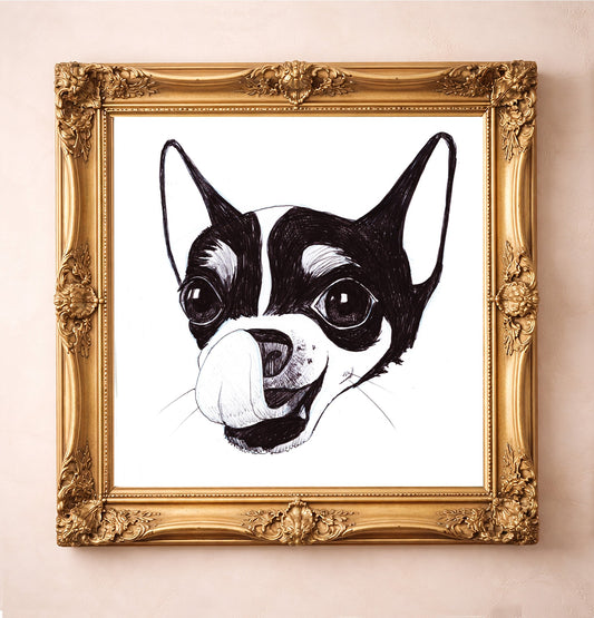 Chihuahua Ink Sketch — art print by Caya Crum in a gold frame