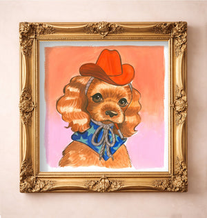 Smoking Cowboy Cavalier Square — art print by Caya Crum in a gold frame