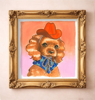 Smoking Cowboy Cavalier Square — art print by Caya Crum in a gold frame