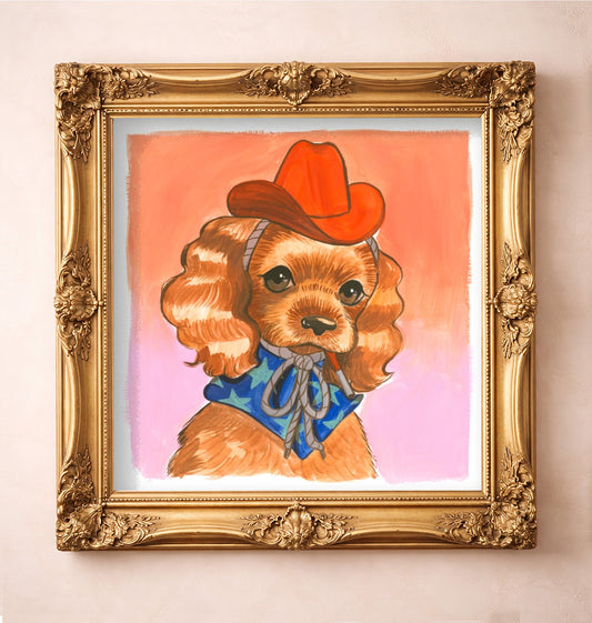 Smoking Cowboy Cavalier Square — art print by Caya Crum in a gold frame