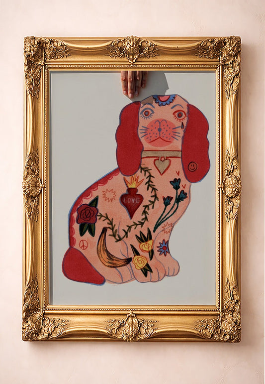 Staffordshire Tattoo Dog — art print by Caya Crum in a gold frame