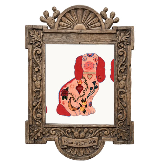 Staffordshire Tattoo Dog by Caya Crum in a carved wood frame
