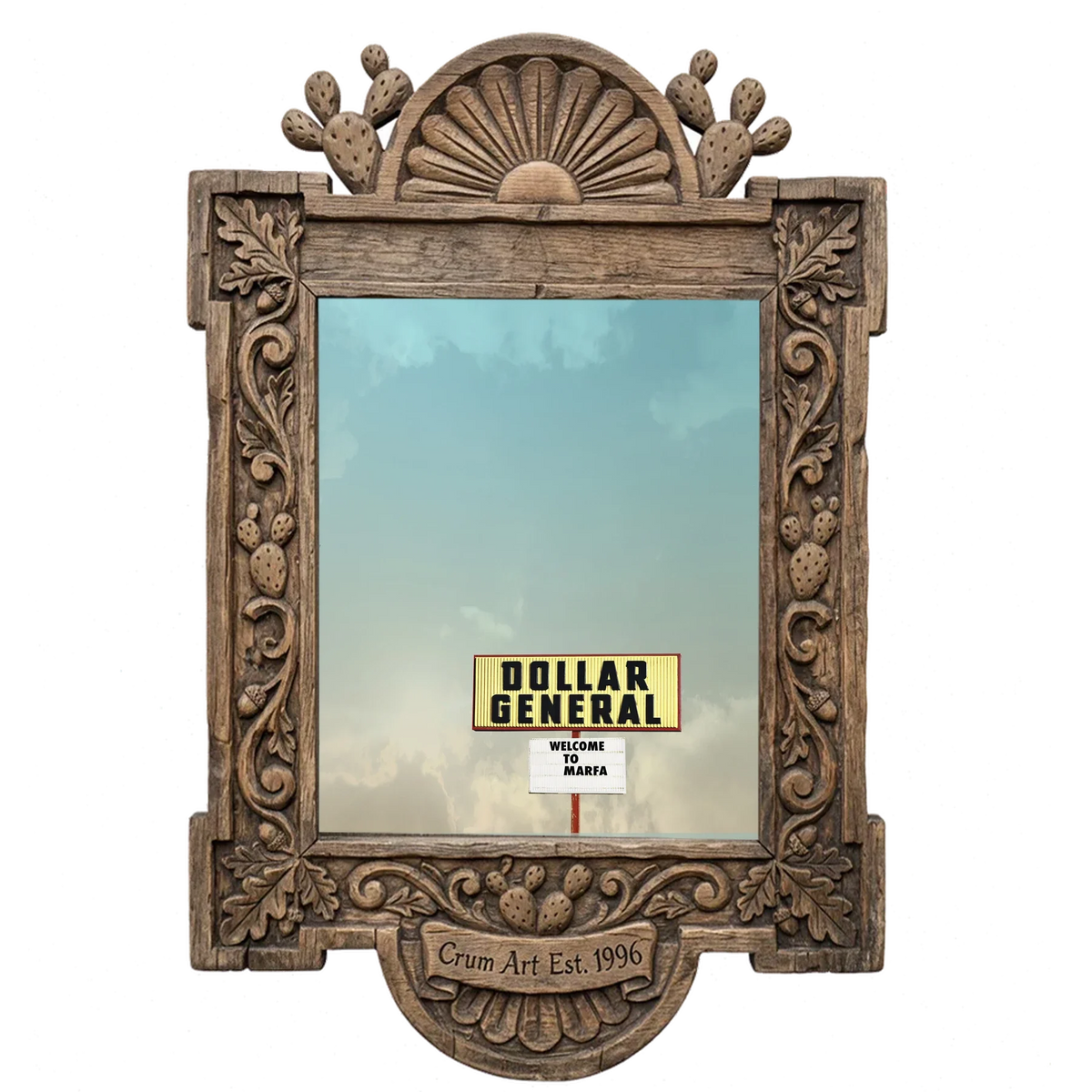 Dollar General Marfa — Marfa art print by Betsy Crum in a carved wood frame