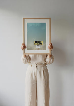 Dollar General Marfa art print by Betsy Crum — framed with velvet mat