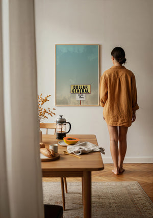 Dollar General Marfa art print by Betsy Crum — framed with velvet mat