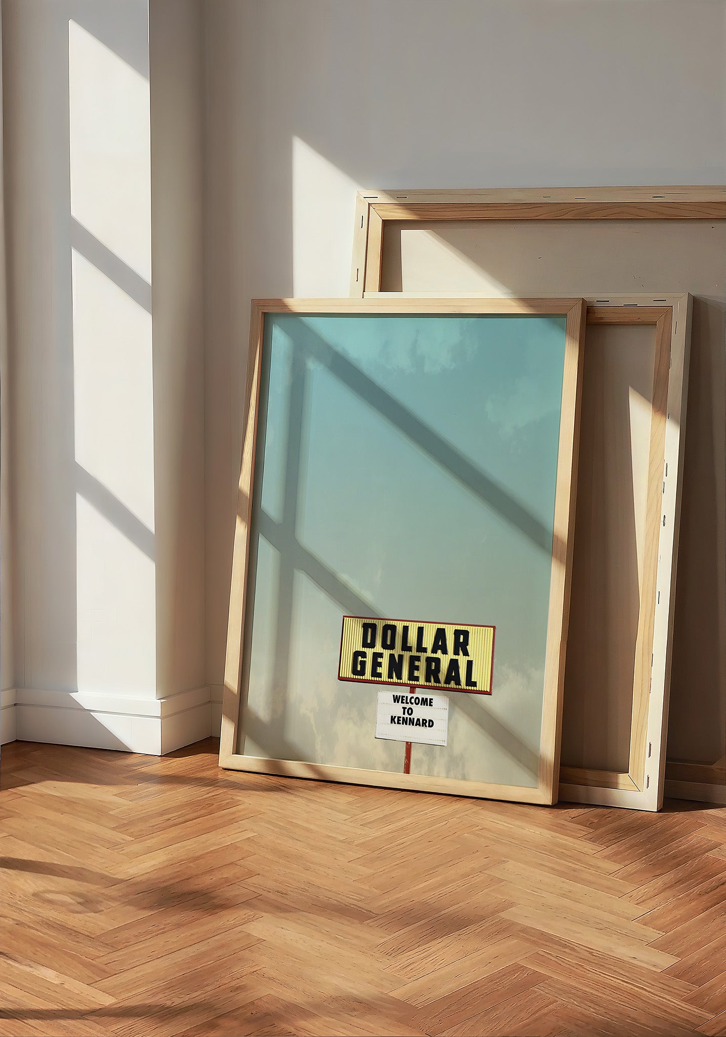 Dollar General Kennard Texas art print by Betsy Crum — neutral frame room mockup
