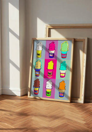 DQ Warhol Grid kitchen wall art print by Betsy Crum — neutral frame room mockup