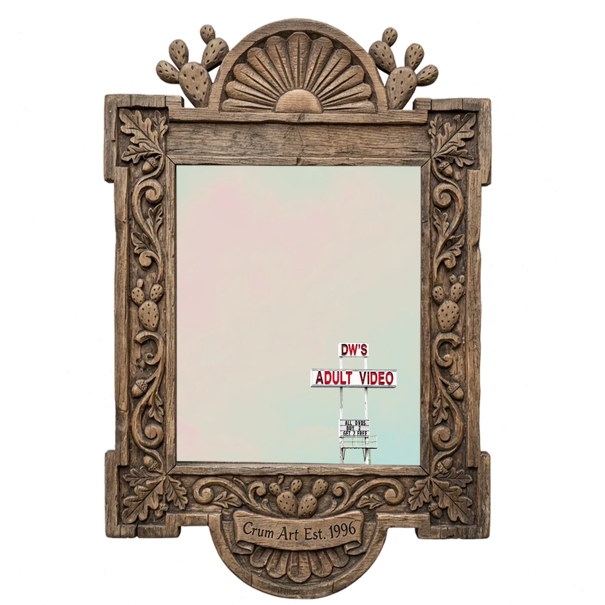DW's Roadside Sign — Oklahoma art print by Betsy Crum in a carved wood frame