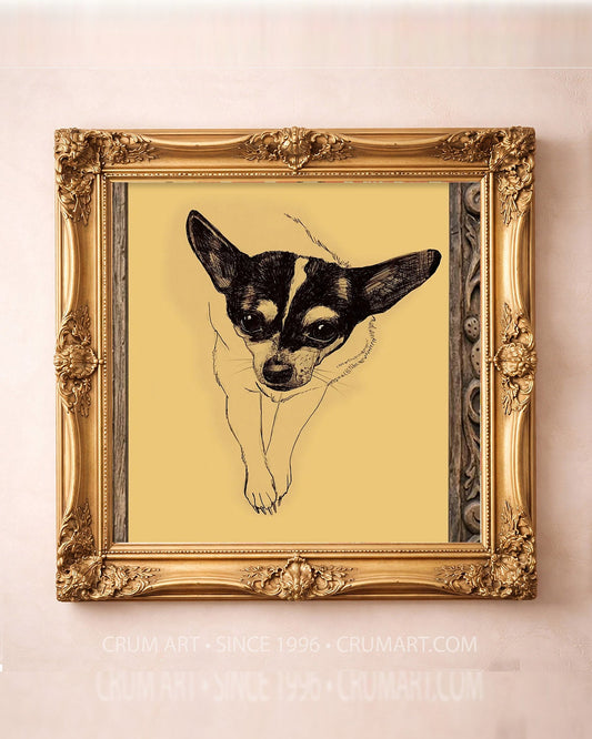 Edie the Rodeo Dog — square art print by Caya Crum in a square gold frame