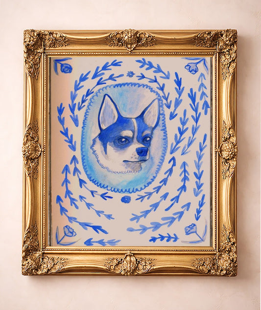 Edith Dare the Chihuahua — art print by Caya Crum in a gold frame