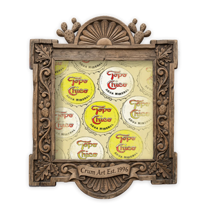 Bottle Caps — Topo Chico art print by Betsy Crum in a square carved wood frame