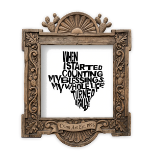 Willie Nelson Blessings B&W — minimalist wall art print by Betsy Crum in a square carved wood frame