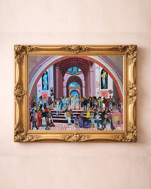 School of Rock Old Masters fan art print by Caya Crum — in a gold frame