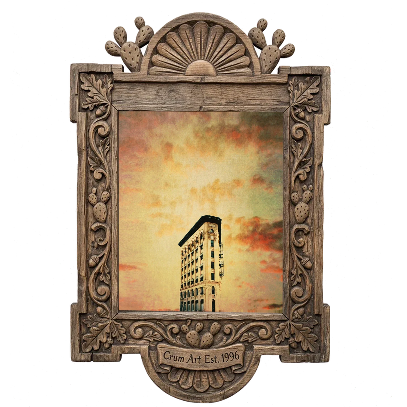 Flat Iron Building — Fort Worth art print by Betsy Crum in a carved wood frame