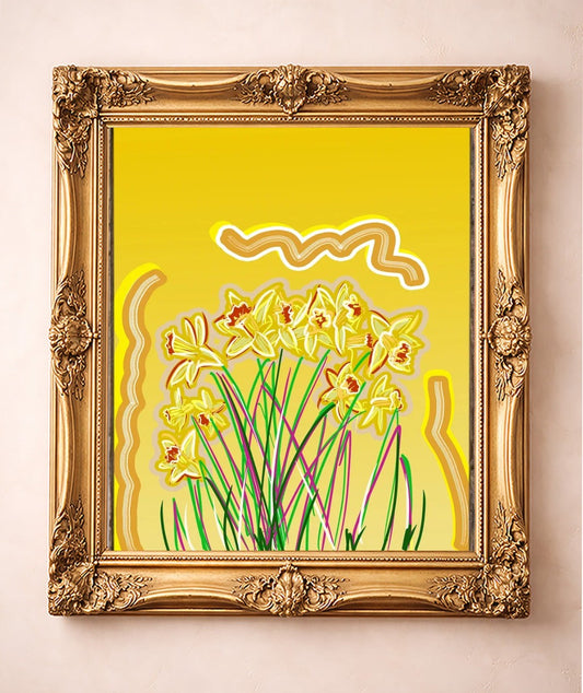 Daffodils on Yellow — art print by Caya Crum in a gold frame