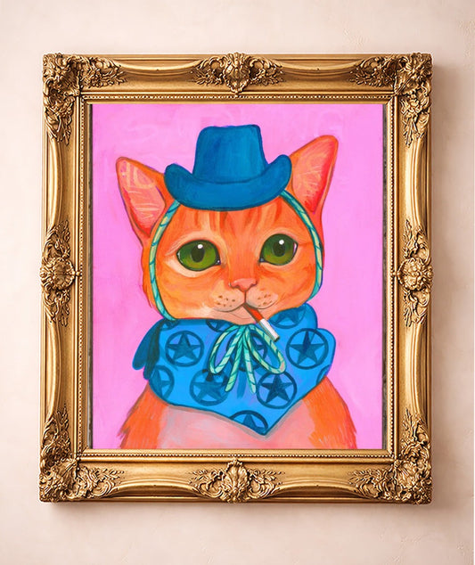 Fluffy Angel Cat — art print by Caya Crum in a gold frame