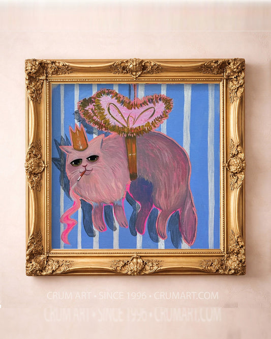 Fluffy Angel Cat — square art print by Caya Crum in a square gold frame