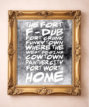 Fort Worth Nicknames — art print by Betsy Crum in a gold frame