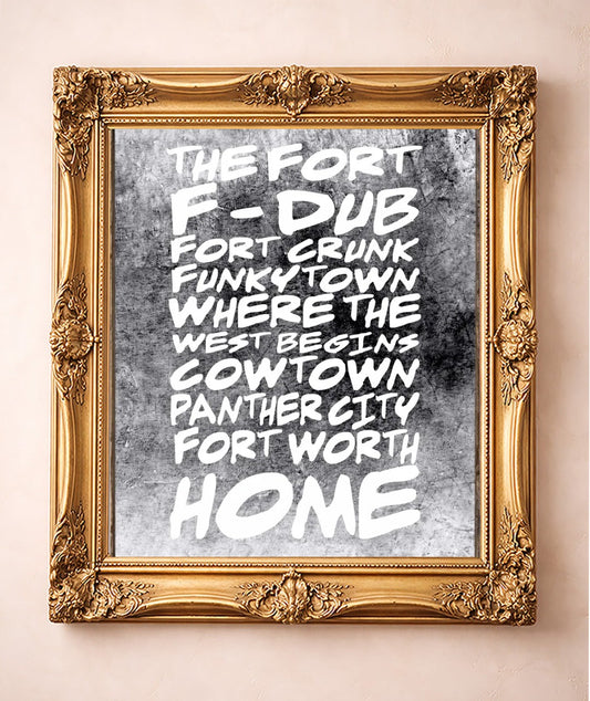 Fort Worth Nicknames — art print by Betsy Crum in a gold frame