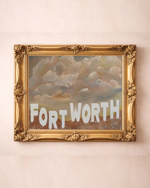 Fort Worth Sign Print — horizontal western art print by Betsy Crum in a gold frame