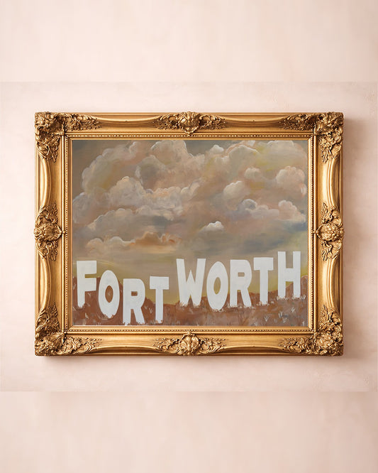 Fort Worth Sign Print — horizontal western art print by Betsy Crum in a gold frame