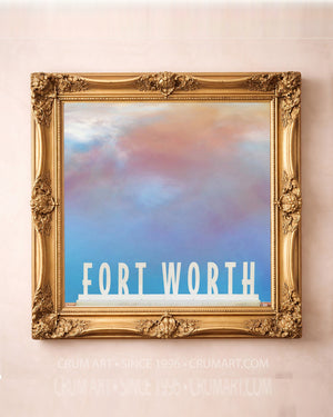 Water Gardens Big Sky Print art print in a gold frame by Betsy Crum — square fort worth art from Crum Art, available at crumart.com. This museum quality print is made right here in Texas.